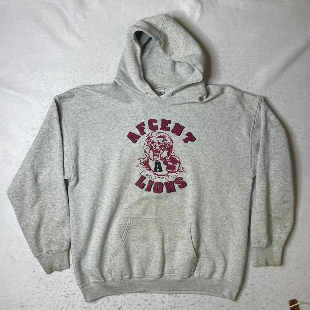 Fruit of the Loom Hoodie Mens XXL Gray AFCENT Lions Vintage Pullover Sweatshirt